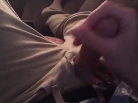 Step son mastubates on the couch next to mom