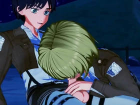 Armin arlert and eren yeager take turns sucking cock before doing anal - on titan hentai